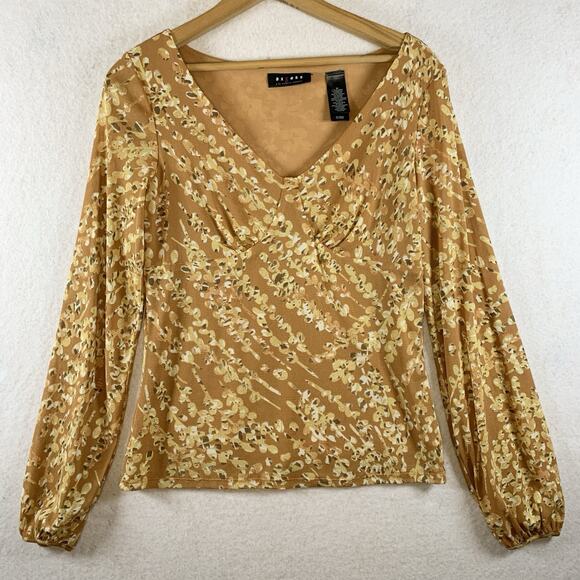 Axcess Tops - Womens Y2K Sheer Mesh‎ Babydoll Top Sz M Earthy Balloon Long Sleeve Cottage